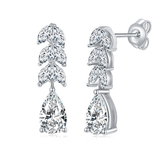 Moissanite Leaf Drop Stud Earrings, 925 Sterling Silver Teardrop Ear Jackets for Women, Sparkly Dangle Earrings for Everyday Wear and Gifts product image
