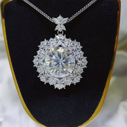 10 Carat Moissanite Pendant Necklace with Halo Cluster Chain
