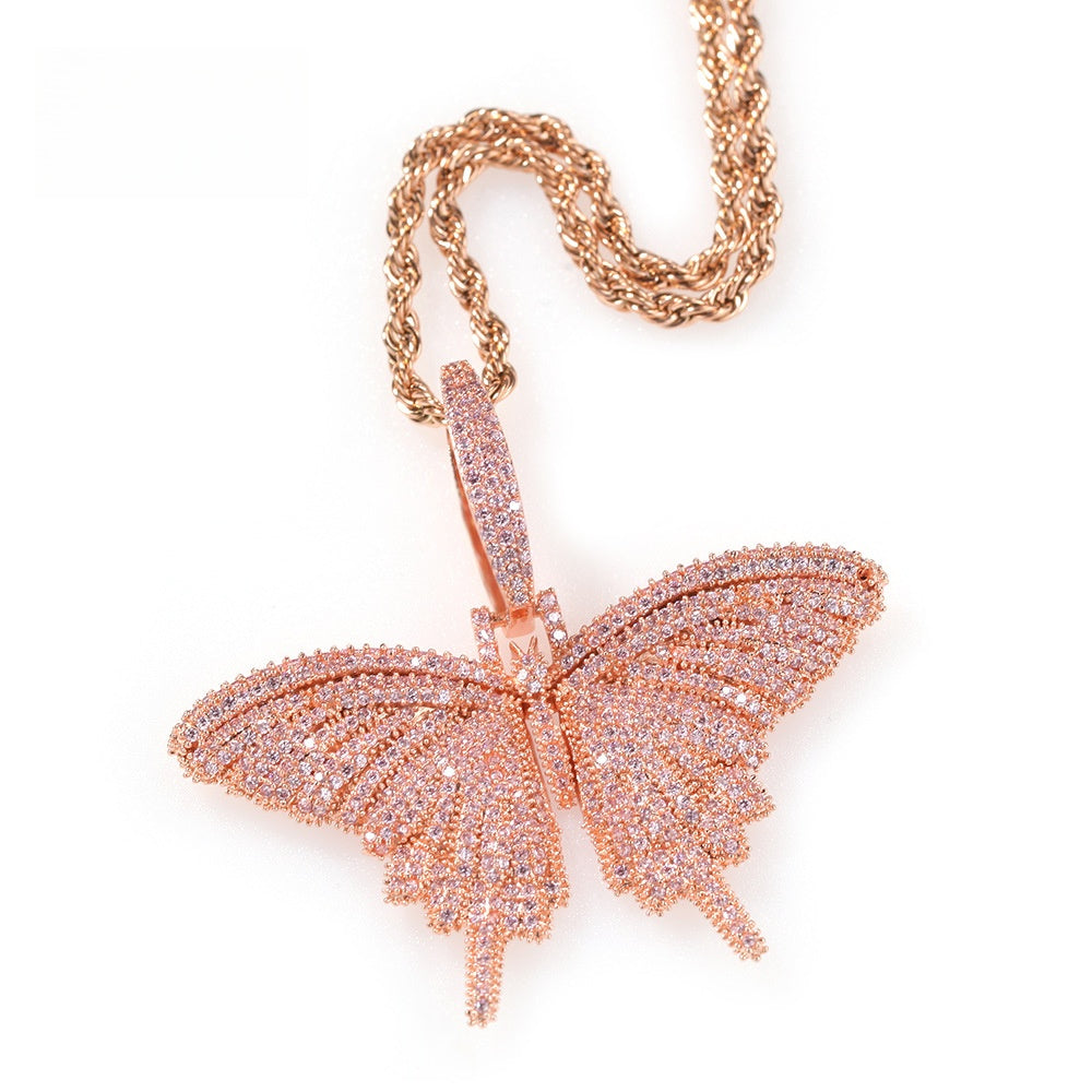 Butterfly Cubic Zirconia Pendant Necklace for Women & Men - Rose Gold, Gold or Silver Tone Chain Statement Jewelry product image