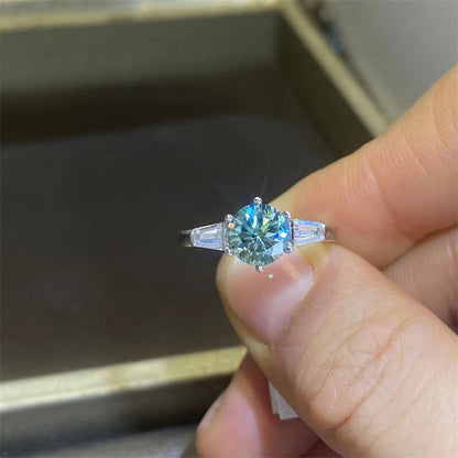 1 Carat Green VVS Moissanite Ring for Women, Geometric Solitaire Engagement Ring