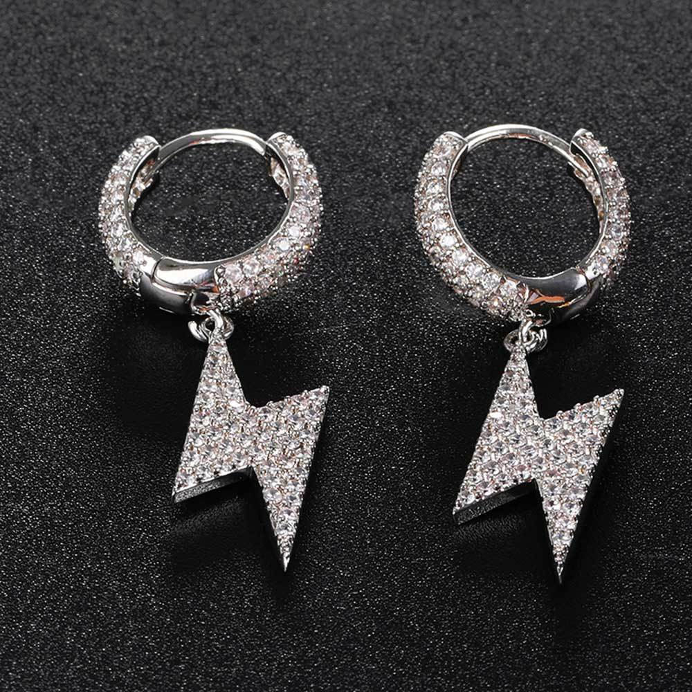 Lightning Bolt CZ Drop Hip Hop Earrings with Copper Base - EAR004 product image