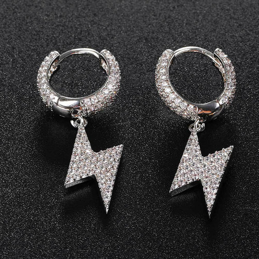 Lightning Bolt CZ Drop Hip Hop Earrings with Copper Base - EAR004 product image