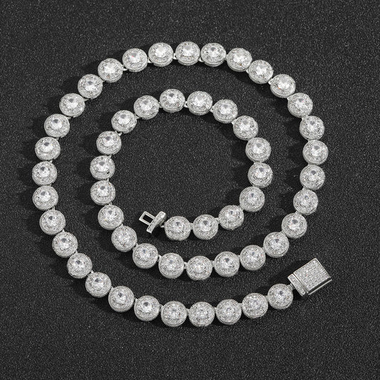 Hip Hop Round Iced Link Cubic Zirconia Necklace for Men