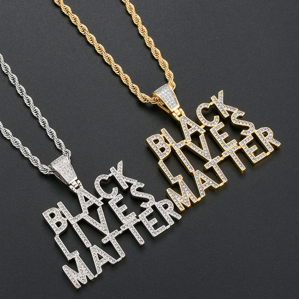 Hip Hop Letter Cubic Zirconia Pendant Necklace for Men and Women