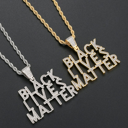 Hip Hop Letter Cubic Zirconia Pendant Necklace for Men and Women