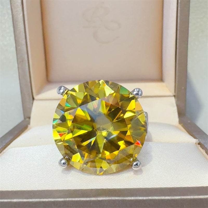 20 Carat Yellow Moissanite Ring for Women, Round Solitaire Engagement Style Ring product image