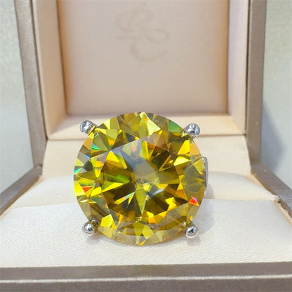 20 Carat Yellow Moissanite Ring for Women, Round Solitaire Engagement Style Ring