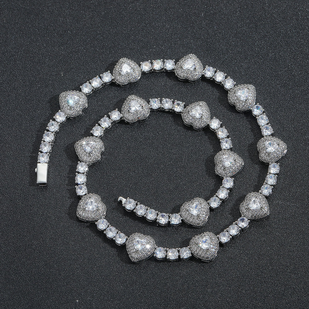 Hip Hop Light Luxury Heart Tennis Chain Cubic Zirconia Necklace for Men product image