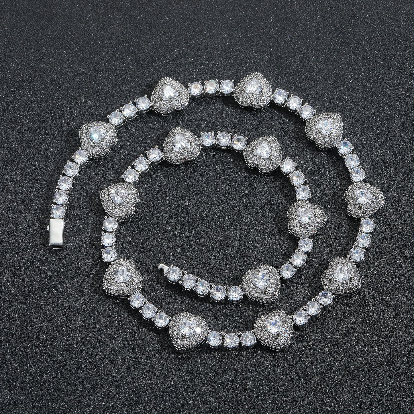 Hip Hop Light Luxury Heart Tennis Chain Cubic Zirconia Necklace for Men