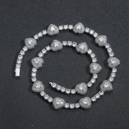 Hip Hop Light Luxury Heart Tennis Chain Cubic Zirconia Necklace for Men
