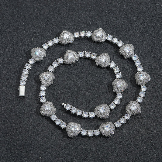 Hip Hop Light Luxury Heart Tennis Chain Cubic Zirconia Necklace for Men