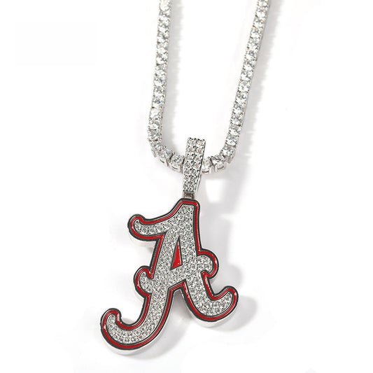 Silver Tone Iced Letter A Pendant Necklace with Rhinestone Chain - Hip Hop Statement Jewelry for Women