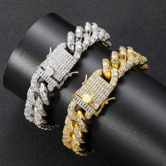 Hip Hop Light Luxury Square Cuban Link Cubic Zirconia Bracelet for Men