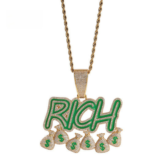 Iced Rich Letter Pendant Necklace for Women - Gold Plated or Silver Plated 24 Inch Twisted Chain Statement Charm Necklace