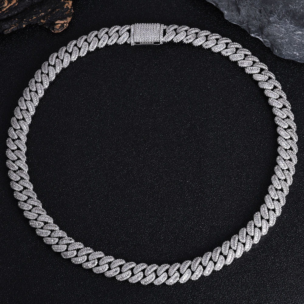 12 mm Mixed-Cut Iced Cuban Hip Hop Necklace with Cubic Zirconia on a Copper Base - CHA296 product image