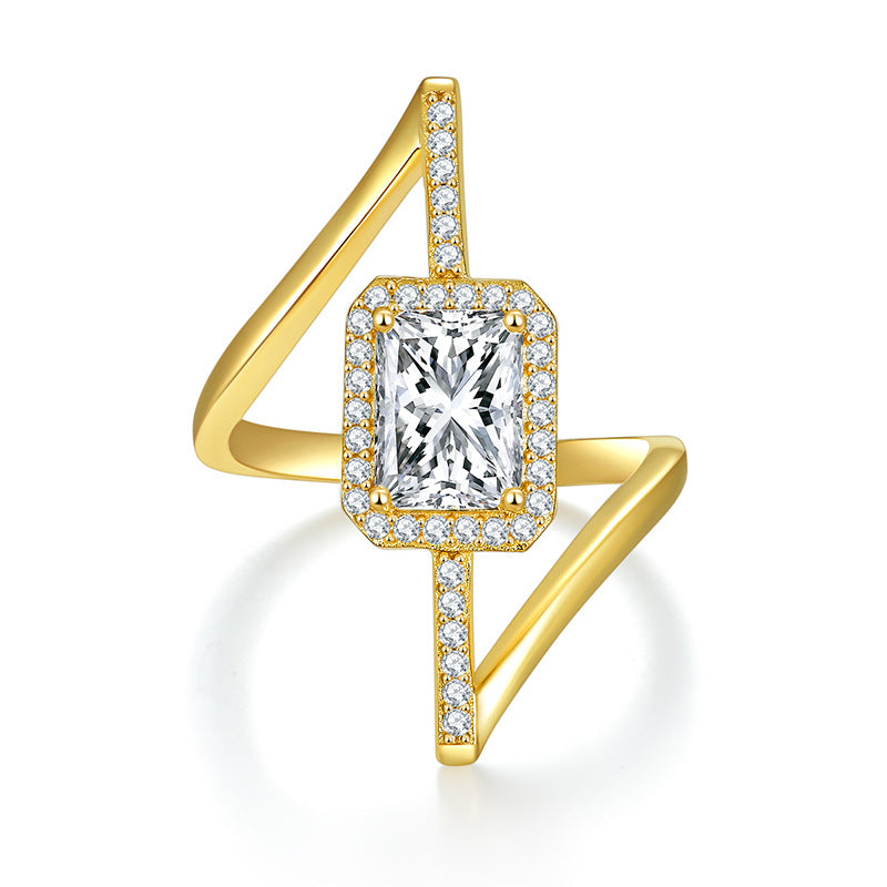 Radiant Moissanite Ring, Asymmetrical Halo Engagement Ring for Women product image