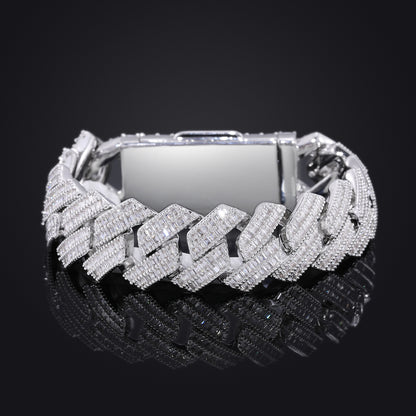 Geometric Iced Link Bracelet for Men and Women, White Tone, 7/8/9 in
