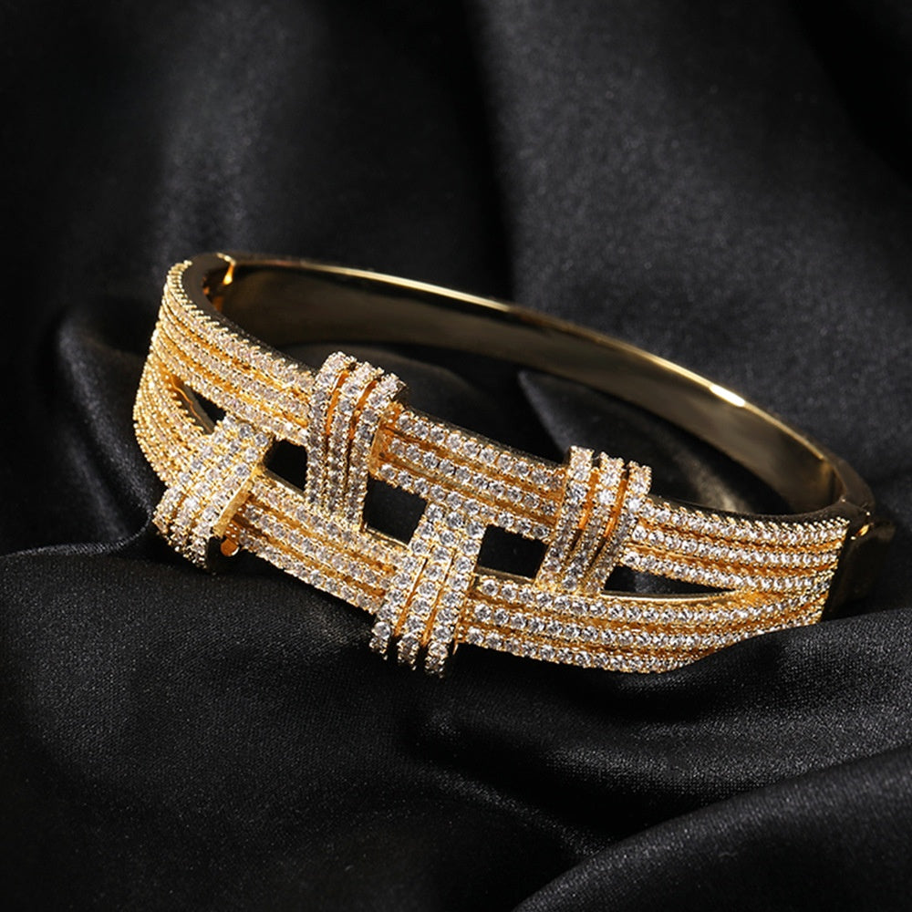 Statement Cubic Zirconia Line Bangle Bracelet for Women in Gold or Silver Tone
