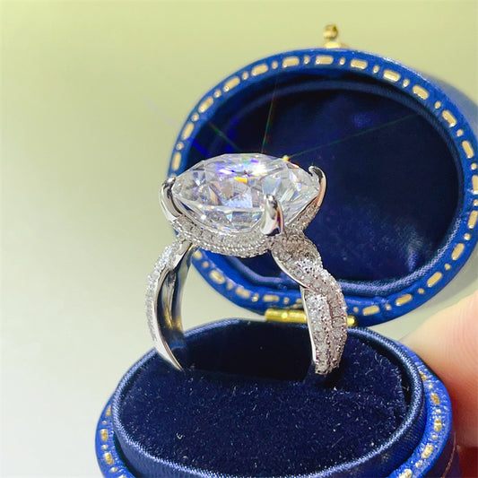 10 Carat Moissanite Halo Ring for Women, Geometric U-Shaped Statement Engagement Ring