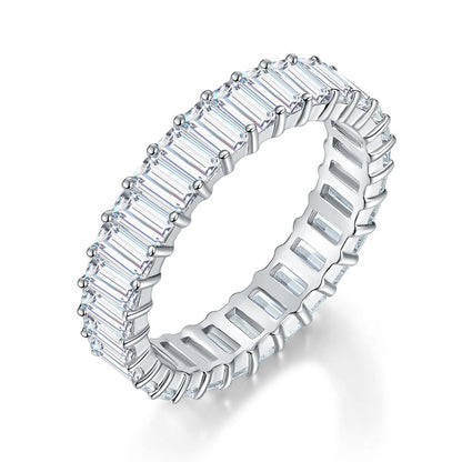 Moissanite Eternity Ring, Emerald-Cut Full Band Wedding Ring for Women
