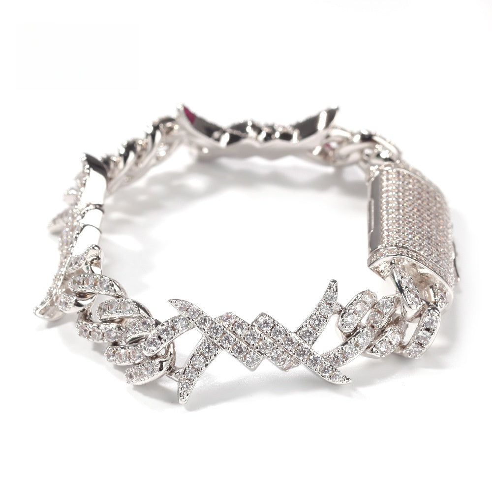 Iced Out Cuban Link Bracelet & Necklace Set with Cubic Zirconia, Hip Hop Statement Chain Jewelry for Women & Men