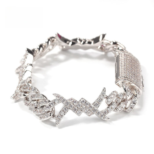 Iced Out Cuban Link Bracelet & Necklace Set with Cubic Zirconia, Hip Hop Statement Chain Jewelry for Women & Men