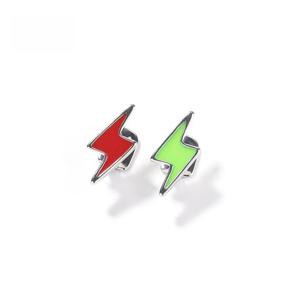 Lightning Bolt Stud Earrings for Women in Silver Green or Silver Red product image