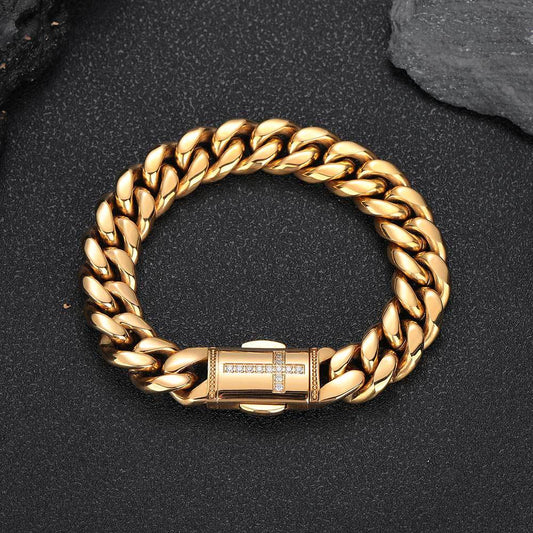 12 mm Polished Cuban with Cross Clasp Stainless steel Bracelet - CHA192 product image