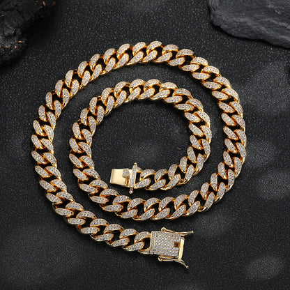 12mm Iced Out Cuban Link Chain Necklace & Bracelet, Pavé CZ Hip Hop Jewelry