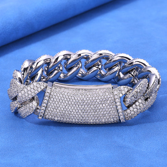 18 mm Wide Iced Cuban Hip Hop Bracelet with Cubic Zirconia on a Copper Base - CHA316 product image