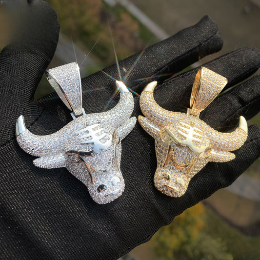 Iced Out Bull Pendant Necklace