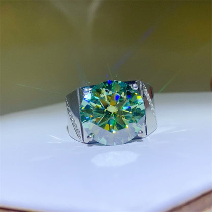 Men’s Green Moissanite Ring U-Shape Statement Ring 5 Carat 10 Carat