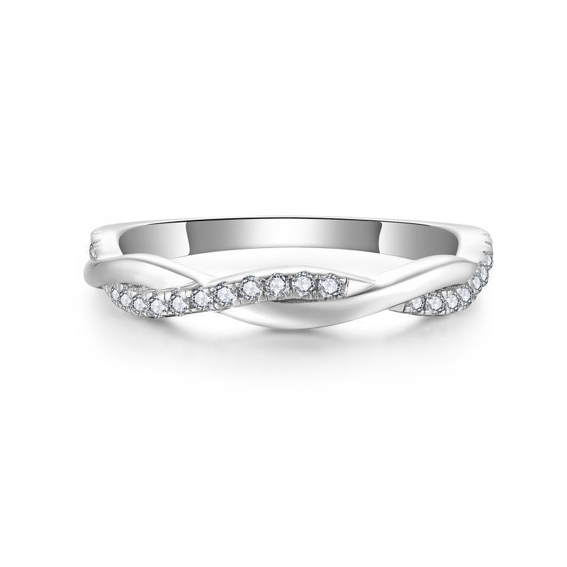 Moissanite Twist Crossover Ring for Women, Elegant Stacking Wedding Ring product image