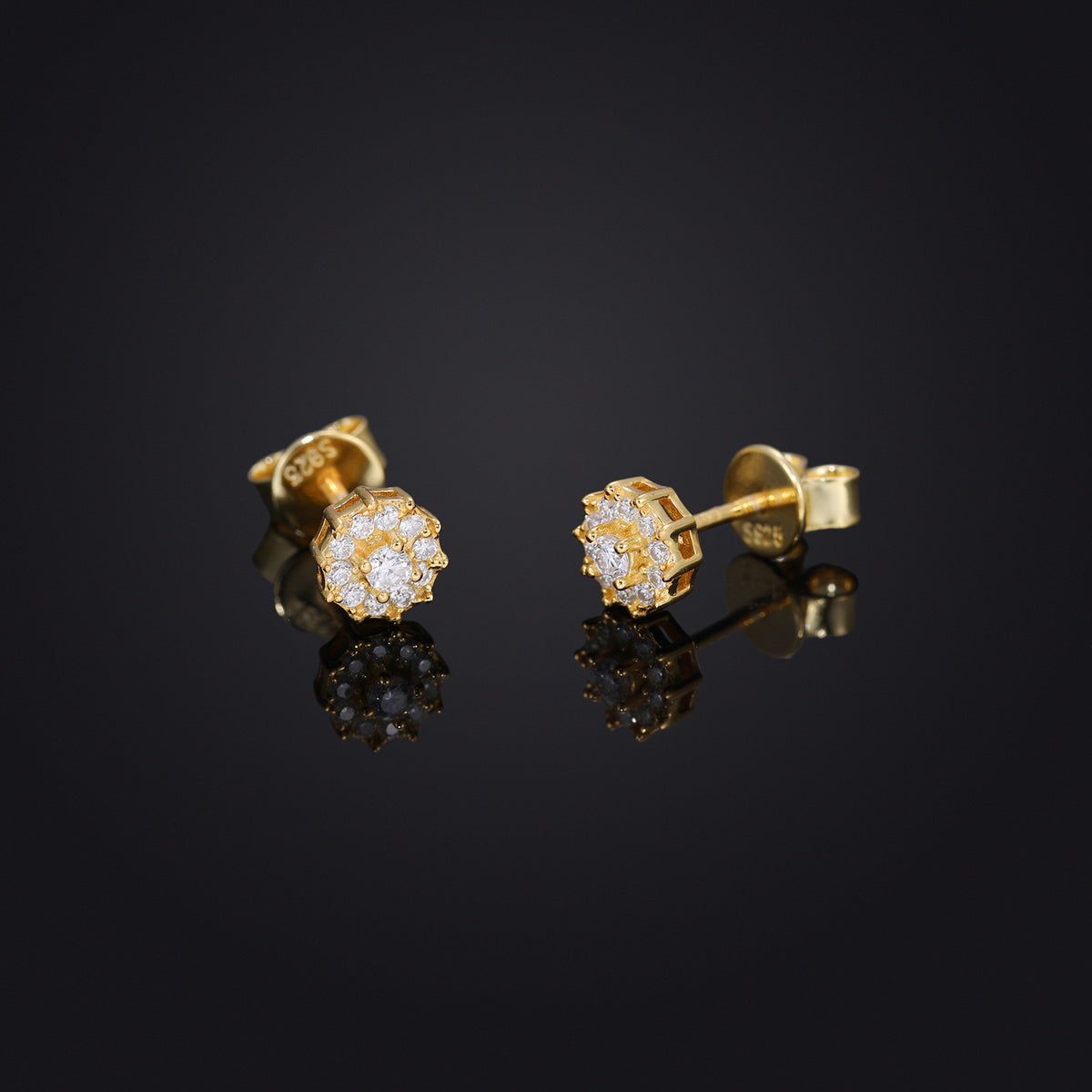 Unisex Round Moissanite Stud Earrings in Gold Tone or White Gold Tone, Iced Out Micro Pave Hip Hop Earrings product image