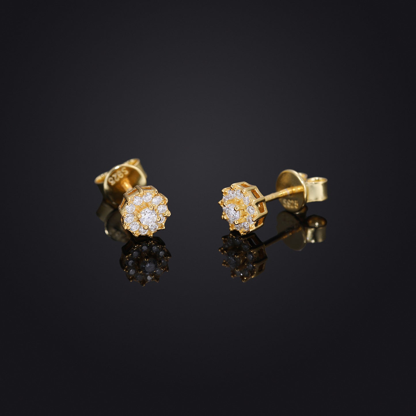 Unisex Round Moissanite Stud Earrings in Gold Tone or White Gold Tone, Iced Out Micro Pave Hip Hop Earrings product image