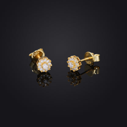 Unisex Round Moissanite Stud Earrings in Gold Tone or White Gold Tone, Iced Out Micro Pave Hip Hop Earrings