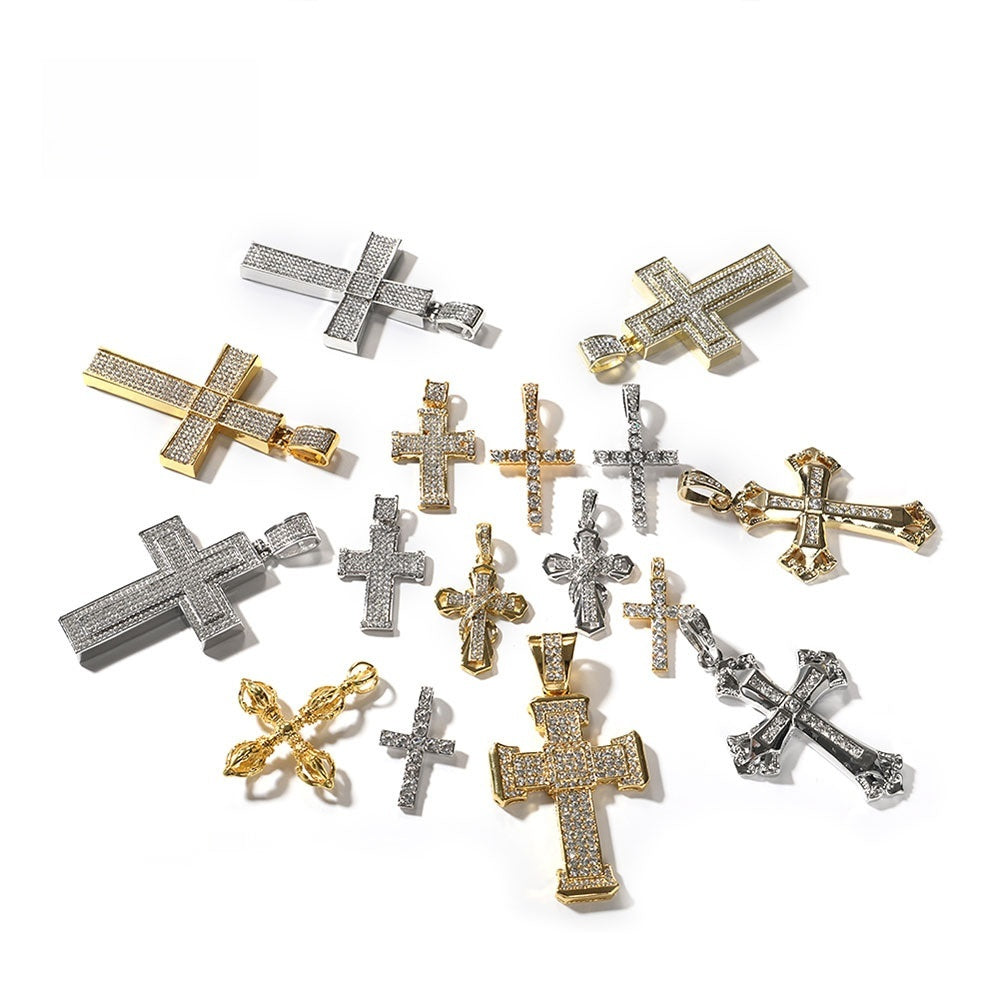 Iced Out Cross Pendant Necklace for Women and Men, Gold & Silver Plated Cubic Zirconia Cross Charm Chain, Statement Cuban Link Necklace