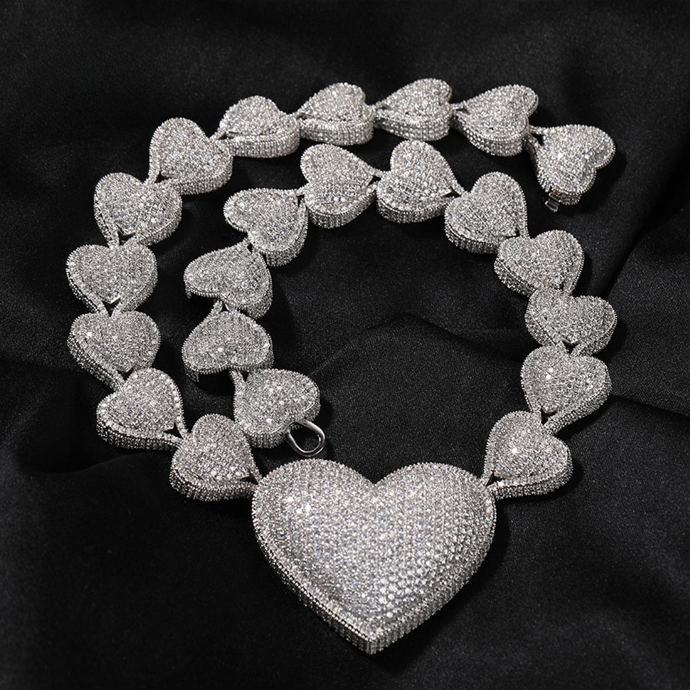 Iced Out Heart Chain Necklace with Cubic Zirconia Pendant for Women & Men product image