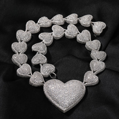 Iced Out Heart Chain Necklace with Cubic Zirconia Pendant for Women & Men