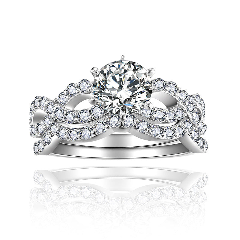 Round Moissanite Solitaire Wave Stackable Engagement Ring Set product image