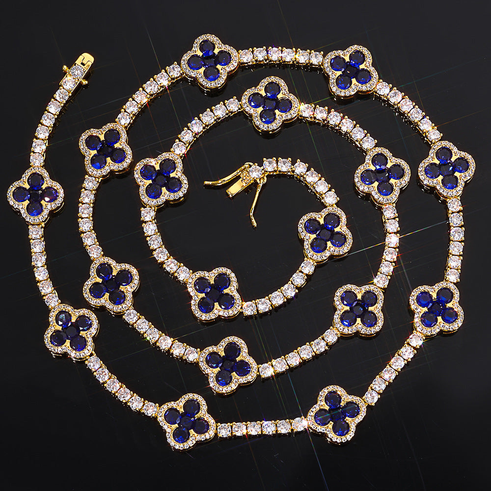 Blue Clover CZ Tennis Hip Hop Necklace with Copper Base - CHA362 product image
