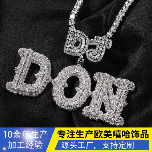 Iced Letter & Number Pendant Necklace in Silver Tone with Cubic Zirconia Hip Hop Chain for Women & Men