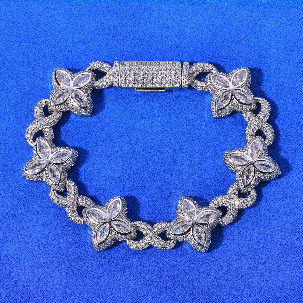 Clover CZ Figure-Eight Link Hip Hop Bracelet with Copper Base - CHA295 product image