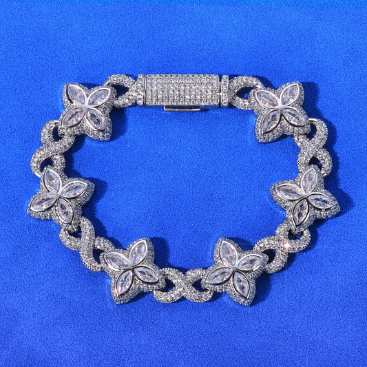 Clover CZ Figure-Eight Link Hip Hop Bracelet with Copper Base - CHA295 product image