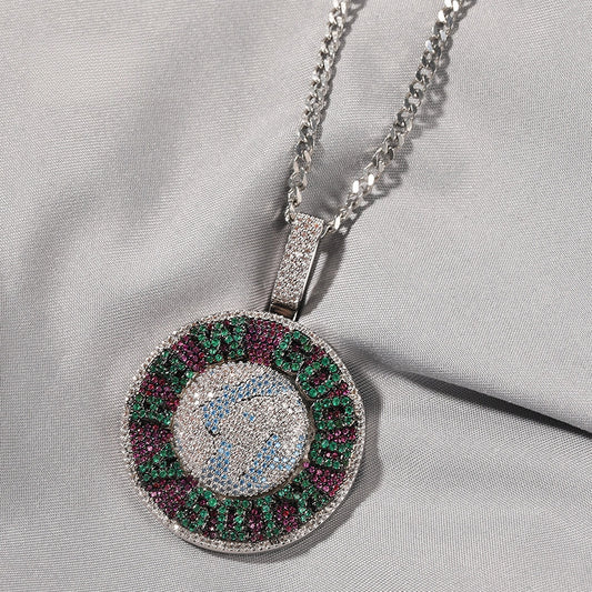 Iced Out Round Pendant Necklace with Cubic Zirconia Hip Hop Chain for Women and Men