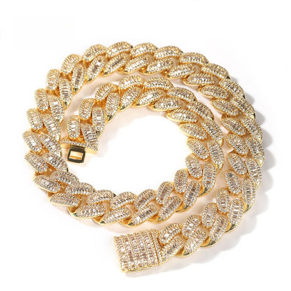 Men’s Iced Out Cuban Link Chain Necklace with Cubic Zirconia – Gold or Silver Statement Hip Hop Pendant Chain