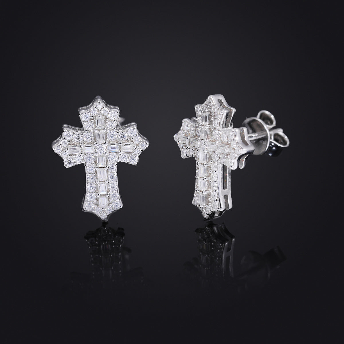 Iced Out Cross Stud Earrings in Silver Tone with Moissanite Accent for Women and Men product image