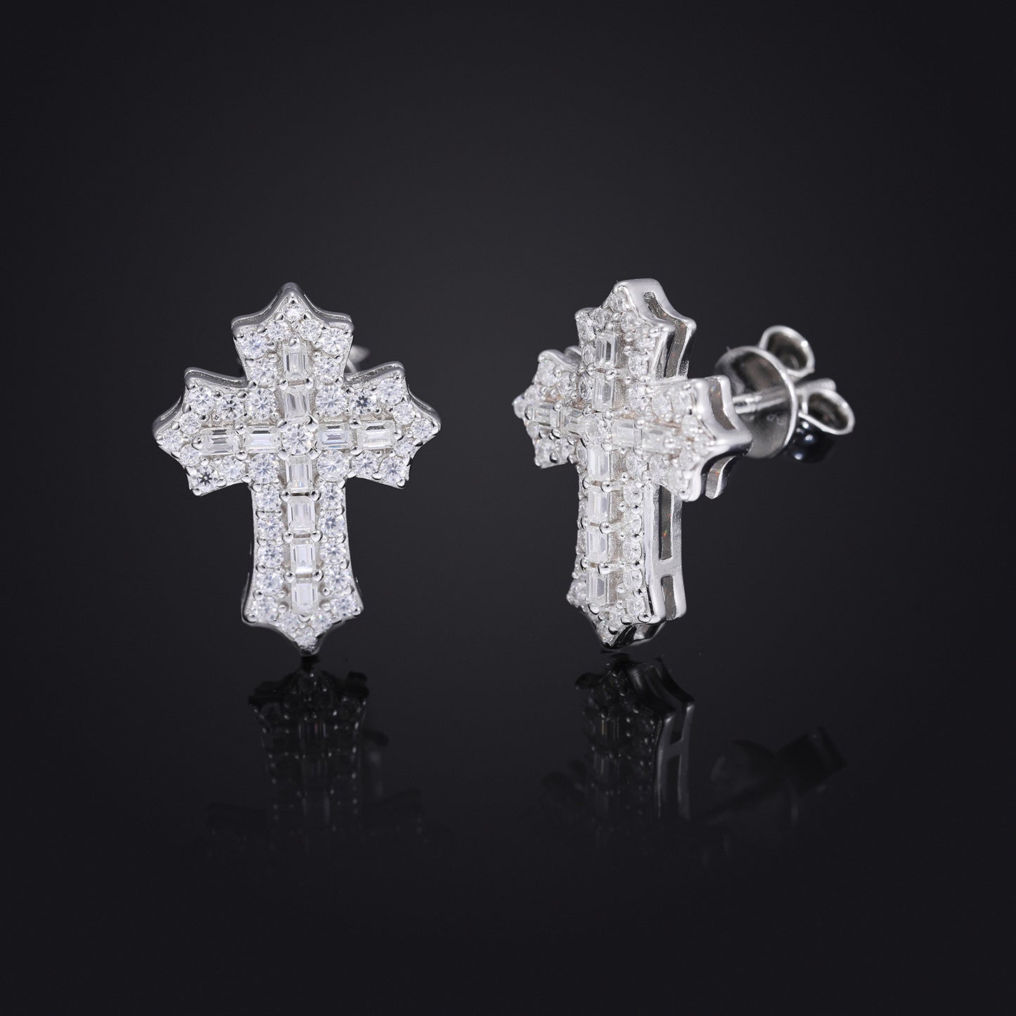 Iced Out Cross Stud Earrings in Silver Tone with Moissanite Accent for Women and Men product image
