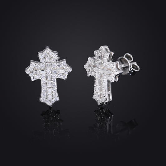Iced Out Cross Stud Earrings in Silver Tone with Moissanite Accent for Women and Men product image