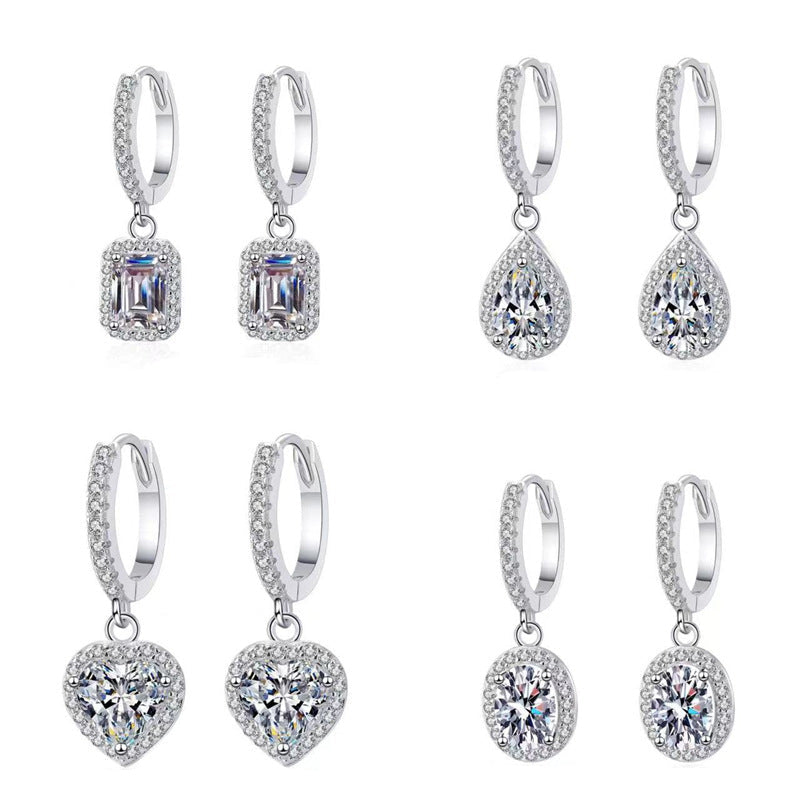 Moissanite Halo Drop Hoop Earrings for Women, Emerald Cut Pear Heart Oval Dangle Earrings product image